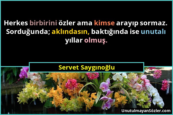 Servet Saygınoğlu - Herkes birbirini özler ama kimse arayıp sormaz. Sorduğunda; aklındasın, baktığında ise unutalı yıllar olmuş....