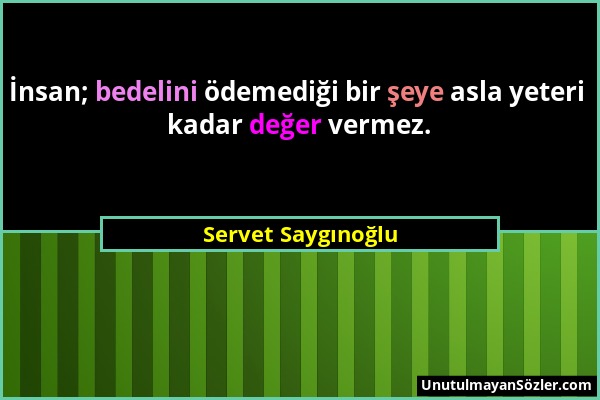 Servet Saygınoğlu - İnsan; bedelini ödemediği bir şeye asla yeteri kadar değer vermez....
