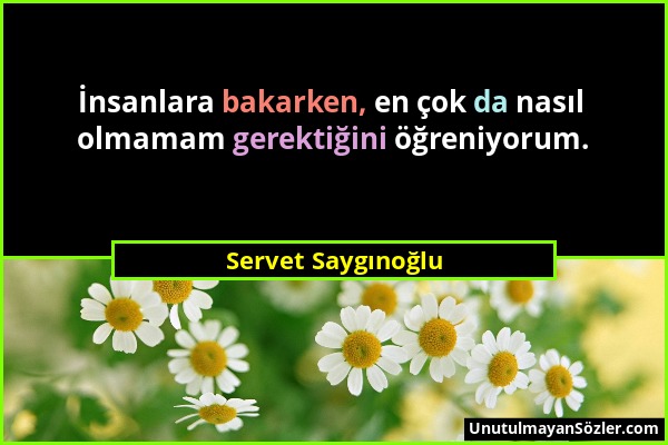 Servet Saygınoğlu - İnsanlara bakarken, en çok da nasıl olmamam gerektiğini öğreniyorum....