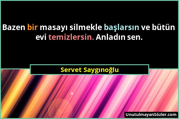 Servet Saygınoğlu - Bazen bir masayı silmekle başlarsın ve bütün evi temizlersin. Anladın sen....