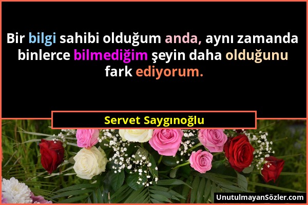 Servet Saygınoğlu - Bir bilgi sahibi olduğum anda, aynı zamanda binlerce bilmediğim şeyin daha olduğunu fark ediyorum....