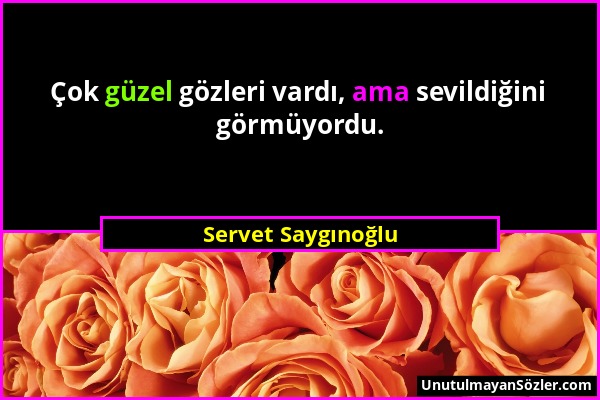 Servet Saygınoğlu - Çok güzel gözleri vardı, ama sevildiğini görmüyordu....