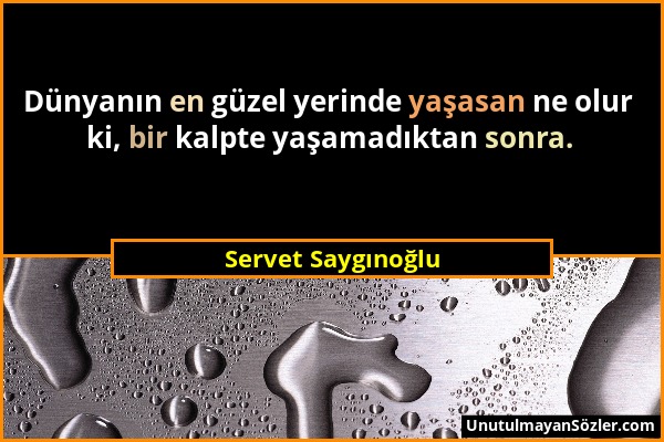 Servet Saygınoğlu - Dünyanın en güzel yerinde yaşasan ne olur ki, bir kalpte yaşamadıktan sonra....