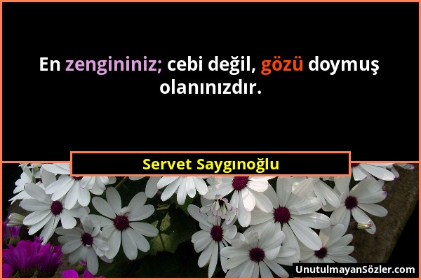 Servet Saygınoğlu - En zengininiz; cebi değil, gözü doymuş olanınızdır....