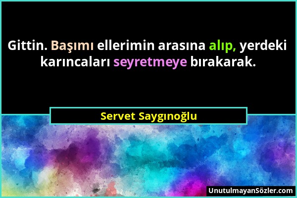 Servet Saygınoğlu - Gittin. Başımı ellerimin arasına alıp, yerdeki karıncaları seyretmeye bırakarak....