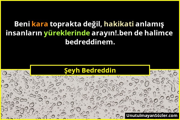 Şeyh Bedreddin - Beni kara toprakta değil, hakikati anlamış insanların yüreklerinde arayın!.ben de halimce bedreddinem....