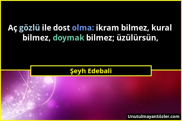 Şeyh Edebali - Aç gözlü ile dost olma: ikram bilmez, kural bilmez, doymak bilmez; üzülürsün,...