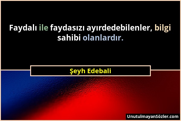 Şeyh Edebali - Faydalı ile faydasızı ayırdedebilenler, bilgi sahibi olanlardır....