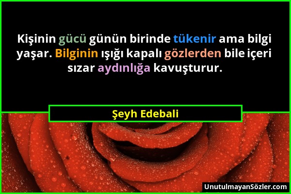 Şeyh Edebali - Kişinin gücü günün birinde tükenir ama bilgi yaşar. Bilginin ışığı kapalı gözlerden bile içeri sızar aydınlığa kavuşturur....