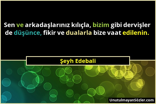 Şeyh Edebali - Sen ve arkadaşlarınız kılıçla, bizim gibi dervişler de düşünce, fikir ve dualarla bize vaat edilenin....