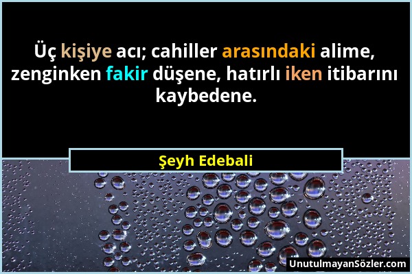 Şeyh Edebali - Üç kişiye acı; cahiller arasındaki alime, zenginken fakir düşene, hatırlı iken itibarını kaybedene....