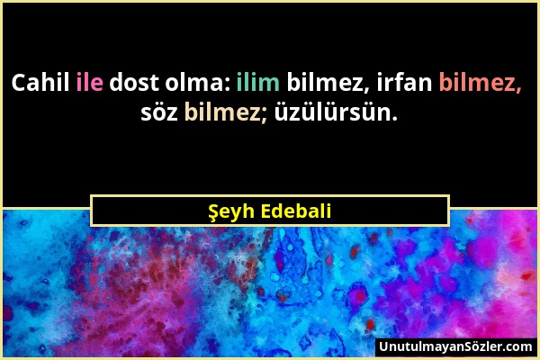 Şeyh Edebali - Cahil ile dost olma: ilim bilmez, irfan bilmez, söz bilmez; üzülürsün....