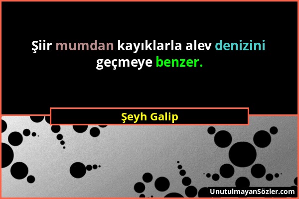 Şeyh Galip - Şiir mumdan kayıklarla alev denizini geçmeye benzer....