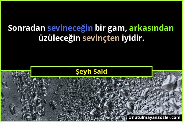 Şeyh Said - Sonradan sevineceğin bir gam, arkasından üzüleceğin sevinçten iyidir....