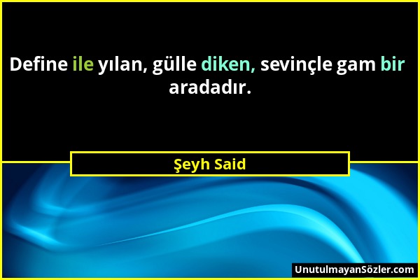 Şeyh Said - Define ile yılan, gülle diken, sevinçle gam bir aradadır....