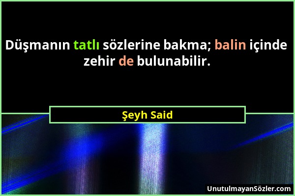 Şeyh Said - Düşmanın tatlı sözlerine bakma; balin içinde zehir de bulunabilir....