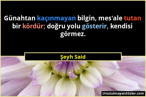 Şeyh Said - Günahtan kaçınmayan bilgin, mes'ale tutan bir kördür; doğru yolu gösterir, kendisi görmez....