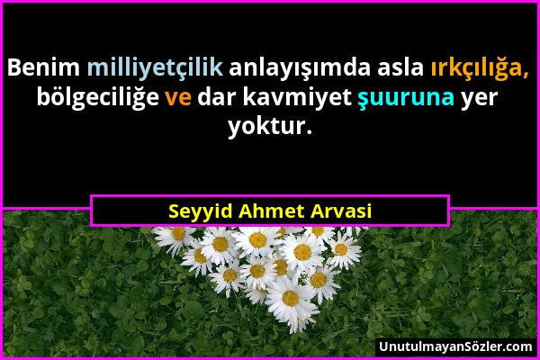 Seyyid Ahmet Arvasi - Benim milliyetçilik anlayışımda asla ırkçılığa, bölgeciliğe ve dar kavmiyet şuuruna yer yoktur....