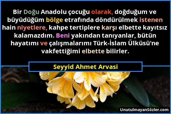 Seyyid Ahmet Arvasi - Bir Doğu Anadolu çocuğu olarak, doğduğum ve büyüdüğüm bölge etrafında döndürülmek istenen hain niyetlere, kahpe tertiplere karşı...