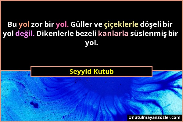 Seyyid Kutub - Bu yol zor bir yol. Güller ve çiçeklerle döşeli bir yol değil. Dikenlerle bezeli kanlarla süslenmiş bir yol....