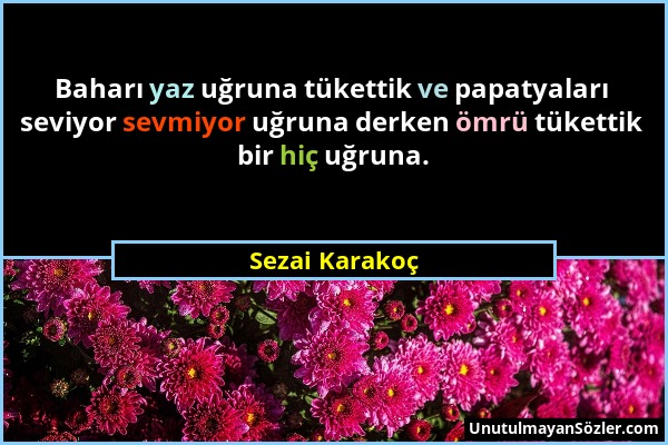 Sezai Karakoç - Baharı yaz uğruna tükettik ve papatyaları seviyor sevmiyor uğruna derken ömrü tükettik bir hiç uğruna....