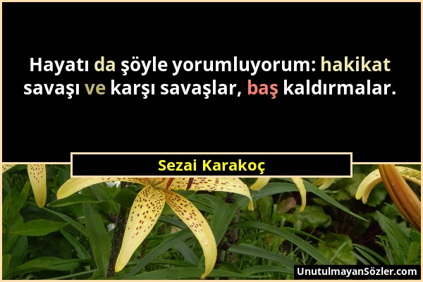 Sezai Karakoç - Hayatı da şöyle yorumluyorum: hakikat savaşı ve karşı savaşlar, baş kaldırmalar....