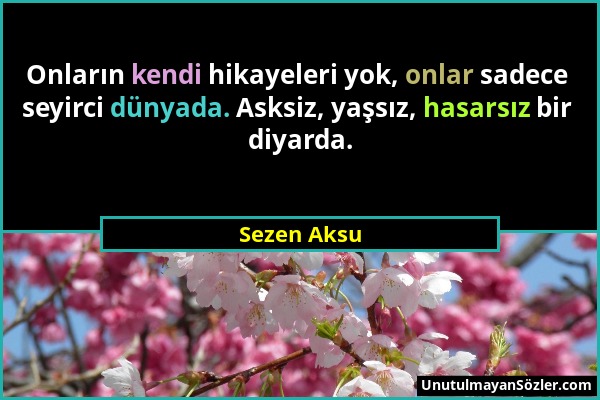 Sezen Aksu - Onların kendi hikayeleri yok, onlar sadece seyirci dünyada. Asksiz, yaşsız, hasarsız bir diyarda....