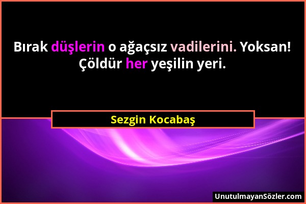 Sezgin Kocabaş - Bırak düşlerin o ağaçsız vadilerini. Yoksan! Çöldür her yeşilin yeri....