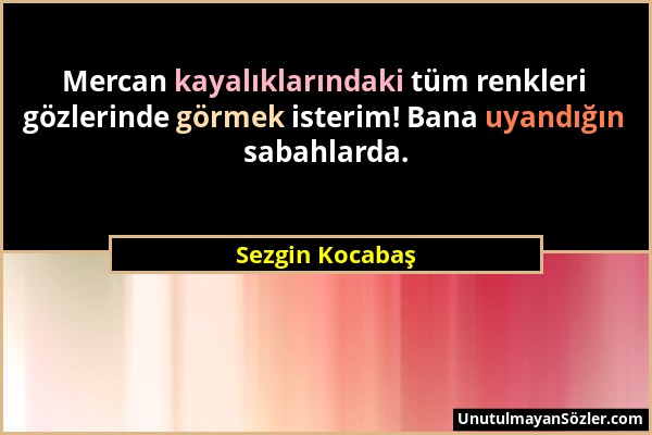 Sezgin Kocabaş - Mercan kayalıklarındaki tüm renkleri gözlerinde görmek isterim! Bana uyandığın sabahlarda....