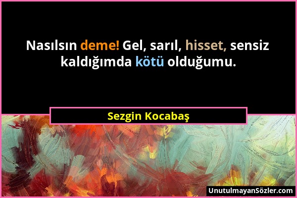 Sezgin Kocabaş - Nasılsın deme! Gel, sarıl, hisset, sensiz kaldığımda kötü olduğumu....