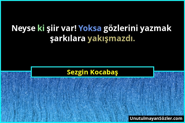 Sezgin Kocabaş - Neyse ki şiir var! Yoksa gözlerini yazmak şarkılara yakışmazdı....