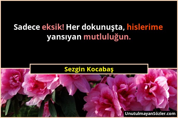 Sezgin Kocabaş - Sadece eksik! Her dokunuşta, hislerime yansıyan mutluluğun....