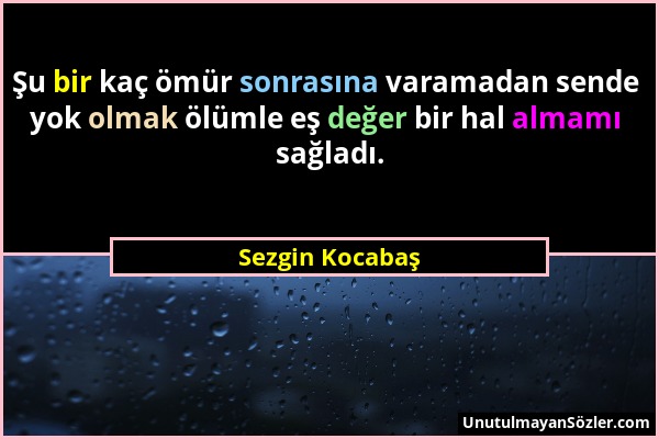 Sezgin Kocabaş - Şu bir kaç ömür sonrasına varamadan sende yok olmak ölümle eş değer bir hal almamı sağladı....