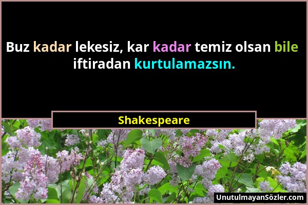 Shakespeare - Buz kadar lekesiz, kar kadar temiz olsan bile iftiradan kurtulamazsın....