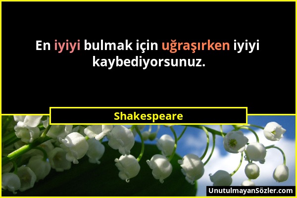 Shakespeare - En iyiyi bulmak için uğraşırken iyiyi kaybediyorsunuz....
