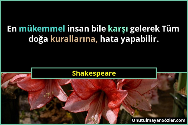 Shakespeare - En mükemmel insan bile karşı gelerek Tüm doğa kurallarına, hata yapabilir....