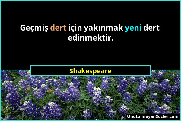 Shakespeare - Geçmiş dert için yakınmak yeni dert edinmektir....