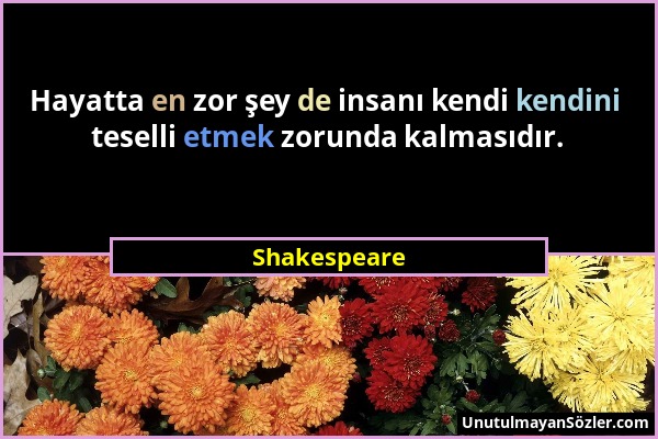 Shakespeare - Hayatta en zor şey de insanı kendi kendini teselli etmek zorunda kalmasıdır....