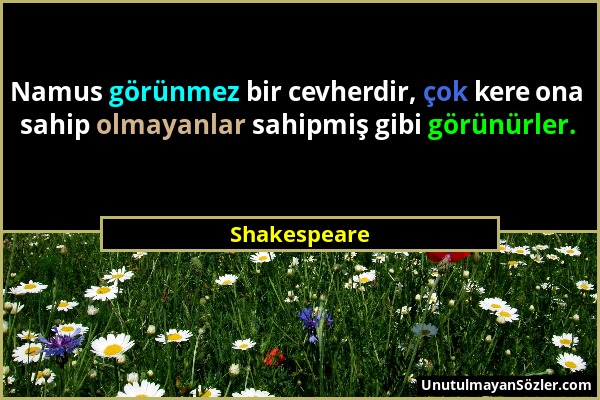 Shakespeare - Namus görünmez bir cevherdir, çok kere ona sahip olmayanlar sahipmiş gibi görünürler....