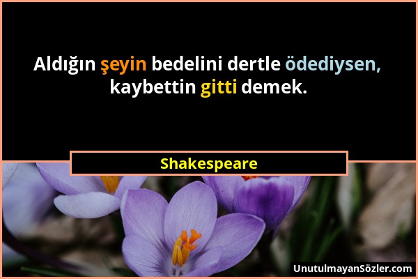 Shakespeare - Aldığın şeyin bedelini dertle ödediysen, kaybettin gitti demek....