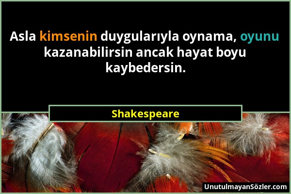 Shakespeare - Asla kimsenin duygularıyla oynama, oyunu kazanabilirsin ancak hayat boyu kaybedersin....