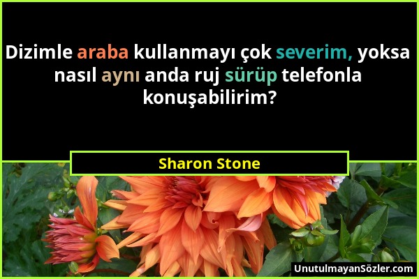 Sharon Stone - Dizimle araba kullanmayı çok severim, yoksa nasıl aynı anda ruj sürüp telefonla konuşabilirim?...