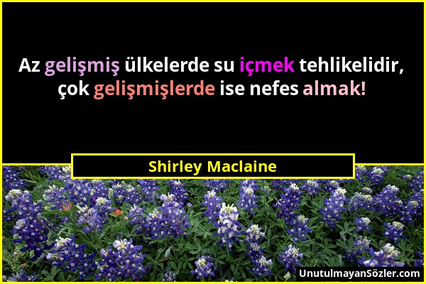 Shirley Maclaine - Az gelişmiş ülkelerde su içmek tehlikelidir, çok gelişmişlerde ise nefes almak!...