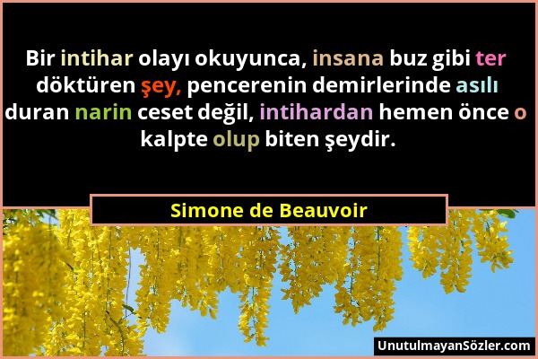 Simone de Beauvoir - Bir intihar olayı okuyunca, insana buz gibi ter döktüren şey, pencerenin demirlerinde asılı duran narin ceset değil, intihardan h...