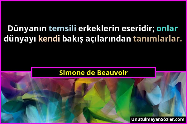 Simone de Beauvoir - Dünyanın temsili erkeklerin eseridir; onlar dünyayı kendi bakış açılarından tanımlarlar....