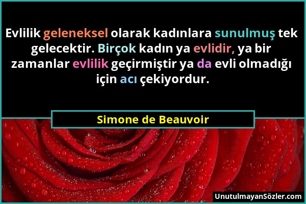 Simone de Beauvoir - Evlilik geleneksel olarak kadınlara sunulmuş tek gelecektir. Birçok kadın ya evlidir, ya bir zamanlar evlilik geçirmiştir ya da e...