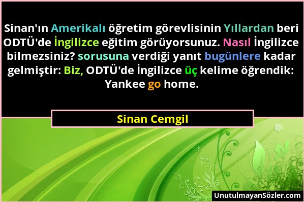 Sinan Cemgil - Sinan'ın Amerikalı öğretim görevlisinin Yıllardan beri ODTÜ'de İngilizce eğitim görüyorsunuz. Nasıl İngilizce bilmezsiniz? sorusuna ver...