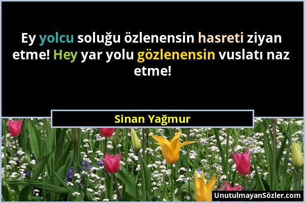 Sinan Yağmur - Ey yolcu soluğu özlenensin hasreti ziyan etme! Hey yar yolu gözlenensin vuslatı naz etme!...