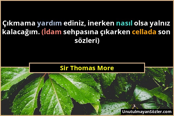 Sir Thomas More - Çıkmama yardım ediniz, inerken nasıl olsa yalnız kalacağım. (İdam sehpasına çıkarken cellada son sözleri)...