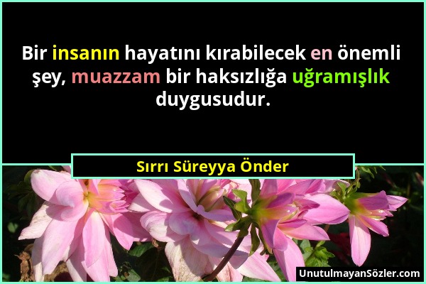 Sırrı Süreyya Önder - Bir insanın hayatını kırabilecek en önemli şey, muazzam bir haksızlığa uğramışlık duygusudur....